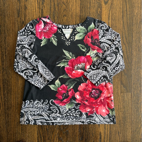 Floral Black and Red Women's Top - Picture 1 of 4